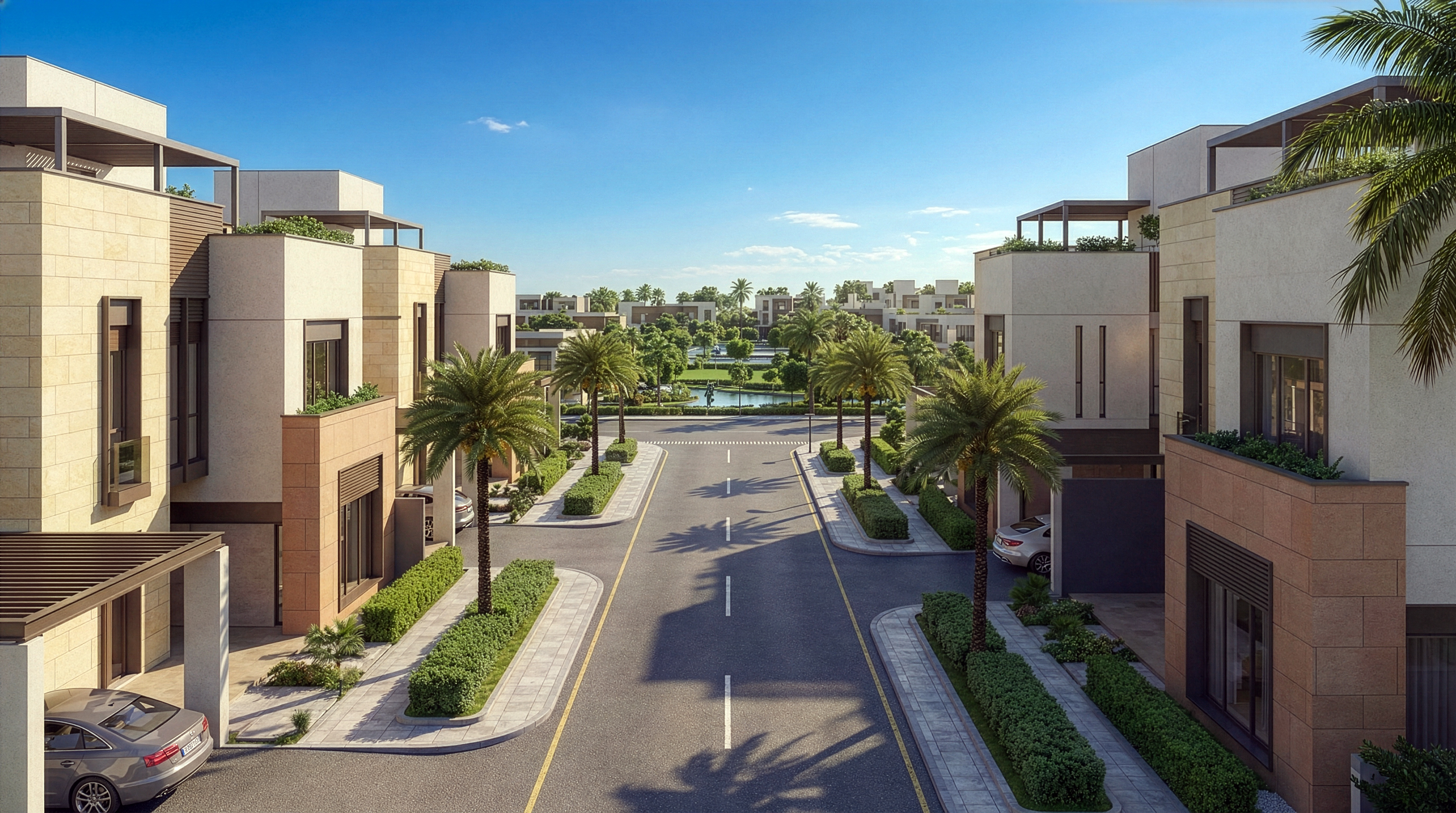 Residential streetscape and villa neighbourhood within the KSA masterplan by ABYZ Architecture
